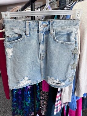 Carmar Light Blue Denim Mini Skirt with Star Stud Accents